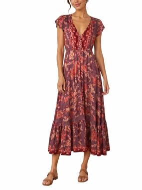 Jaase Indie Button Front Maxi Dress Women’s Size XS Bohemian Maxi Brown Floral